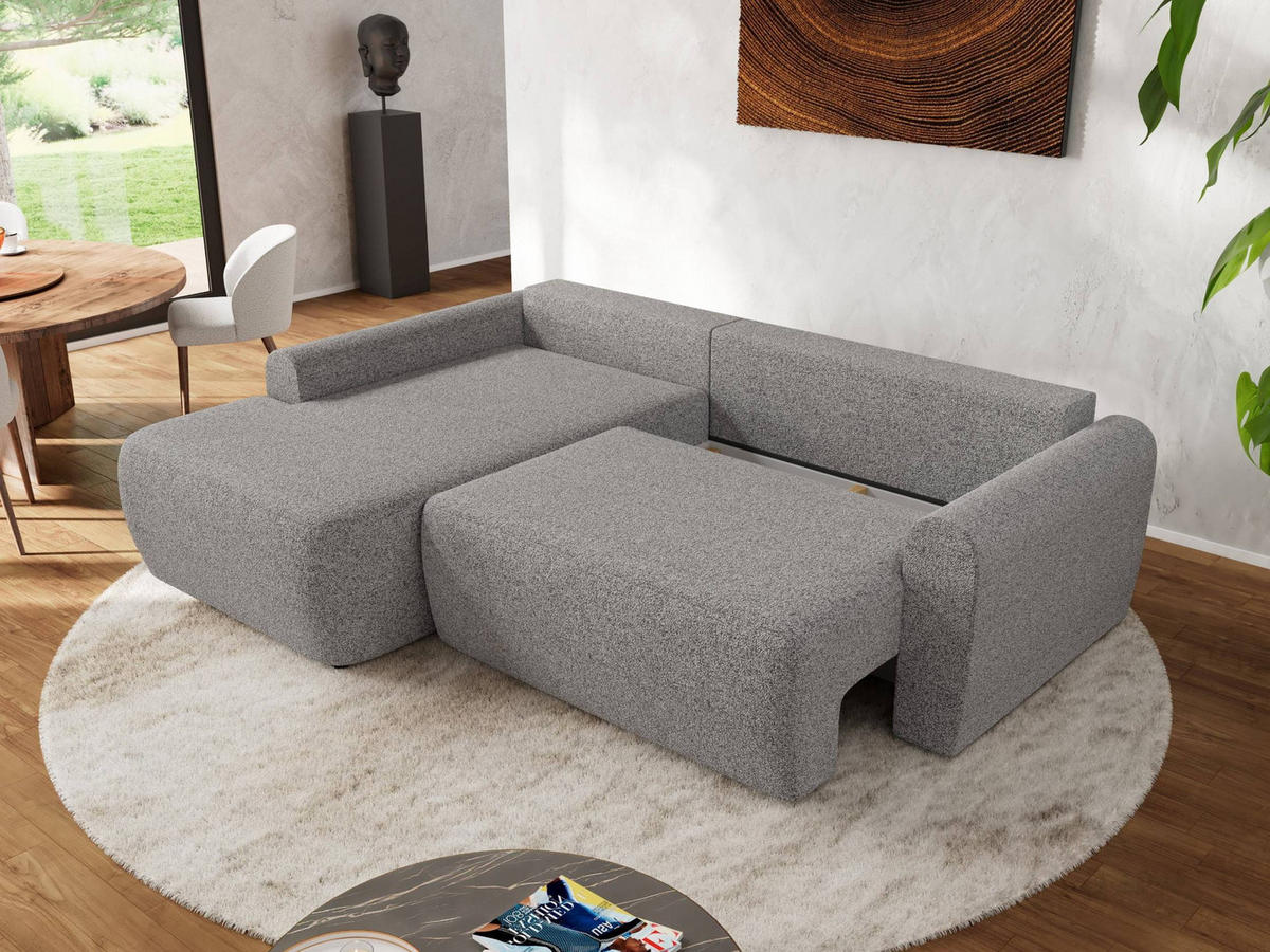 ECKSCHLAFSOFA CUBO L Hellgrau Struktur - links - Hellgrau/Schwarz, Kunststoff/Textil (273/187cm) - MKS