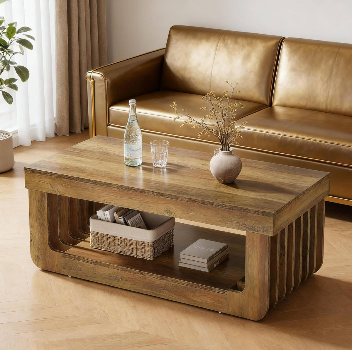 COUCHTISCH 120/60/45 cm braun aus MDF mit Ablageboden - Braun, Holzwerkstoff (60/120/45cm) - OKWISH