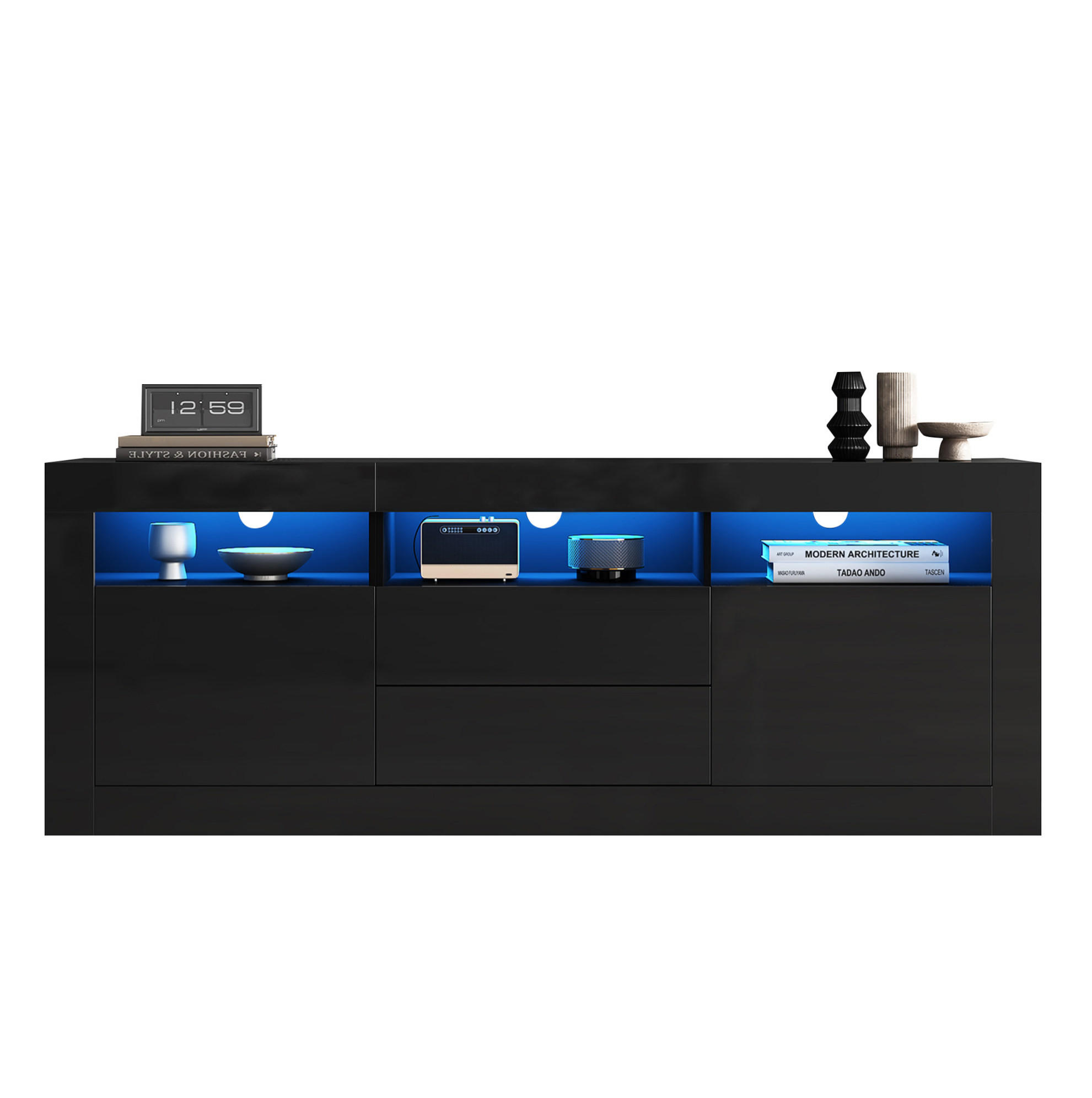 TV-SCHRANK in Schwarz mit Hochglanz-Front und LED 160/35/60 cm - Schwarz, Holzwerkstoff (160/60/35cm) - Redom