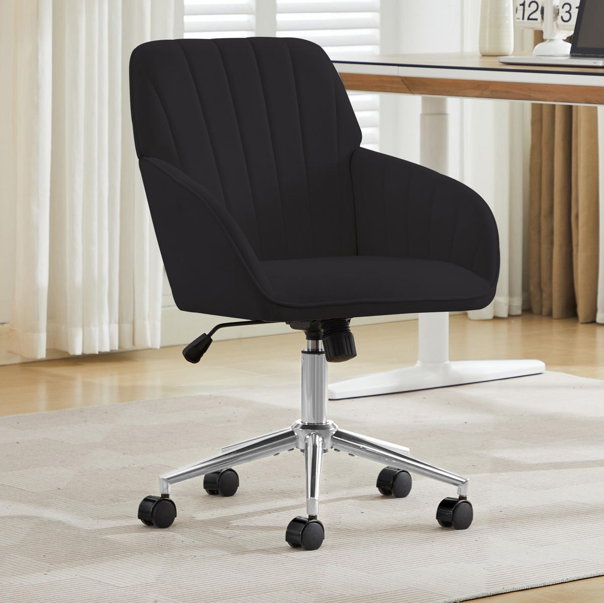 BÜRODREHSTUHL höhenverstellbar Samt Black - Schwarz, Metall (60/97/62cm) - Meubliv