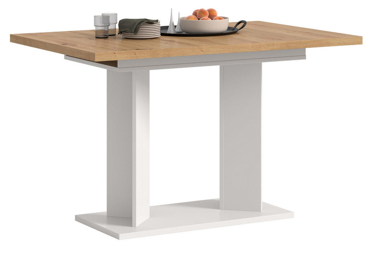 ESSTISCH Eiche Artisan, weiß 120 - 160 x 80 cm, Küchentisch ausziehbar - Eiche Artisan/Weiß, Holzwerkstoff (80/120/76cm) - Inn.Furn