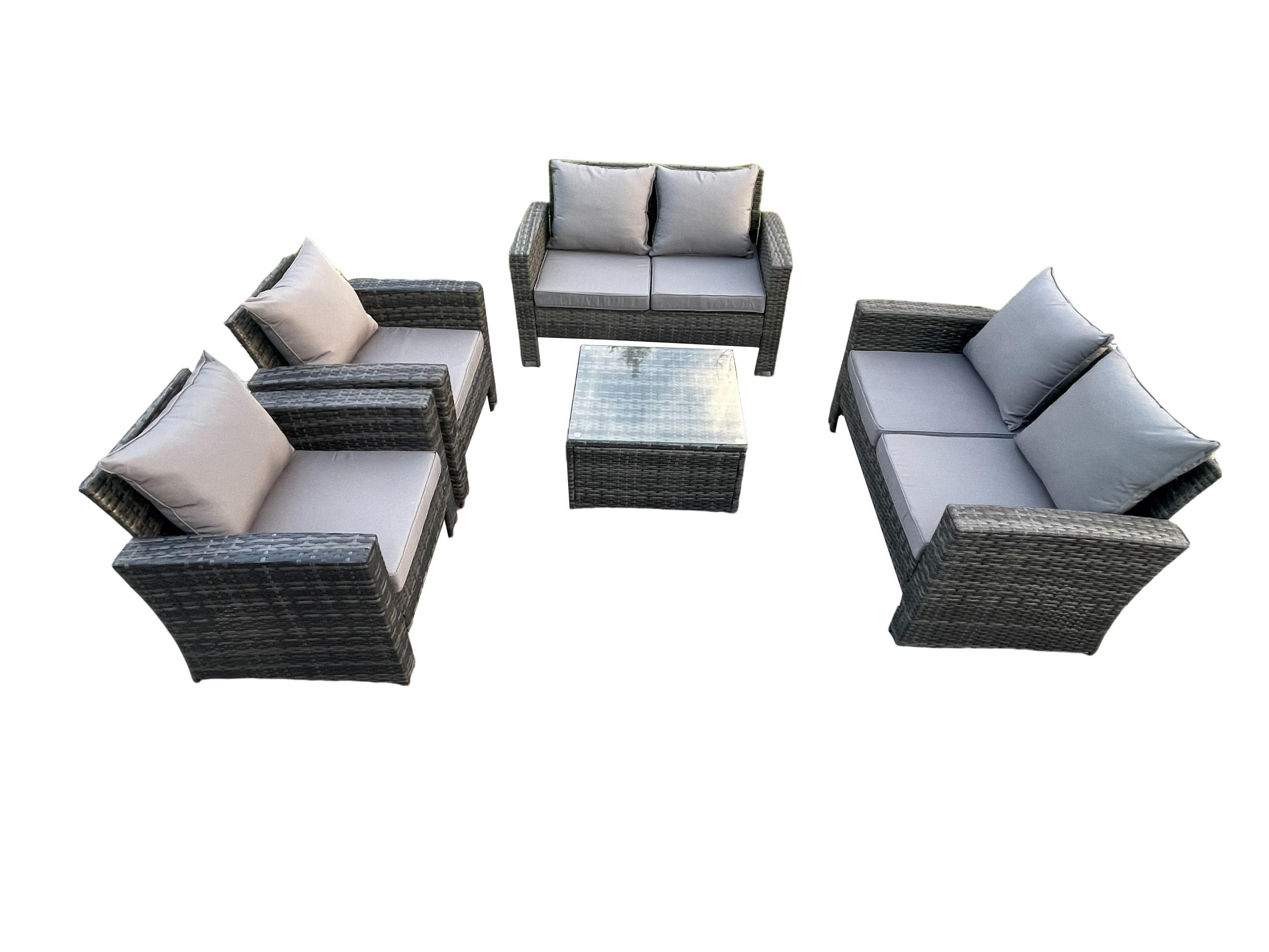 GARTENSOFA Hohe Rückenlehne Polyrattan Dunkelgrau 6-Sitzer - Dunkelgrau, Metall - Fimous
