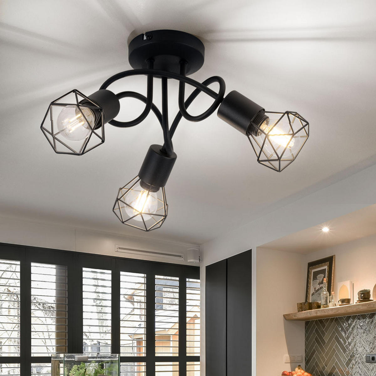 DECKENLEUCHTE Metall Schwarz Gitteroptik - Schwarz, Metall (36/36/20cm) - Globo Lighting