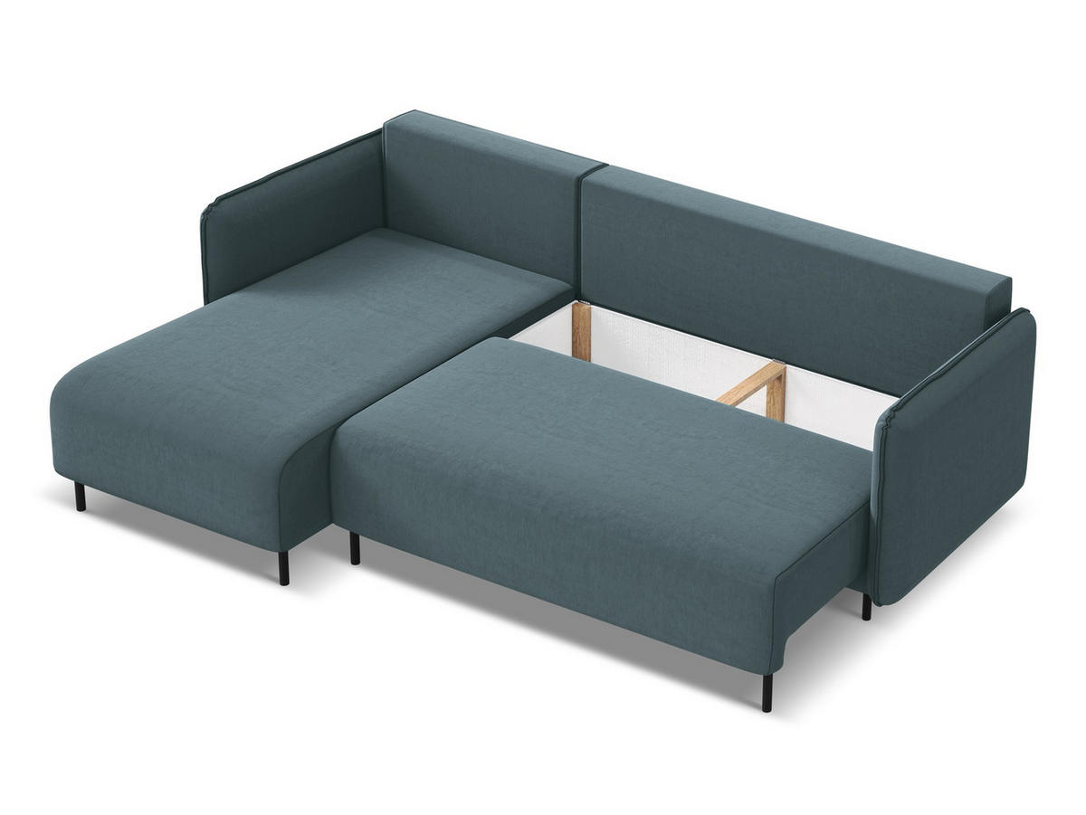 ECKSOFA mit Schlaffunktion Samt Stoff Blau - Blau/Petrol, Holz/Textil (162/236cm) - Makamii