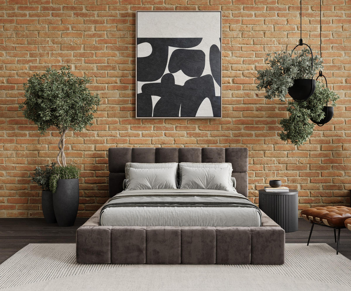 POLSTERBETT Kendal Dos Braun 160/200 cm im Chenille-Stoff - Schwarz/Naturfarben, Holz/Holzwerkstoff (160/200cm) - Maison de Reve