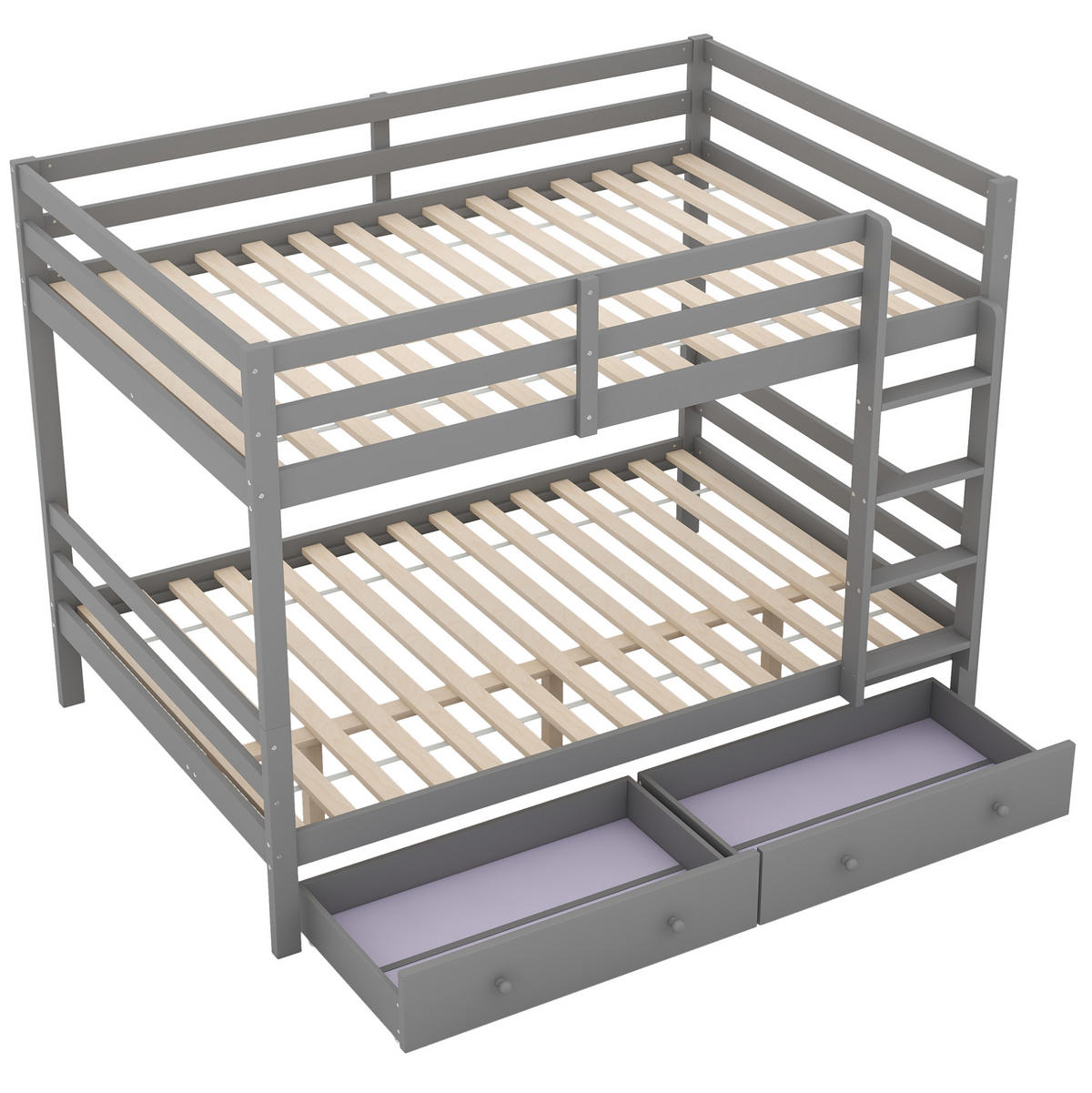 ETAGENBETT aus Kiefernholz 140x200 cm Grau mit Schubladen, Stauraum und hohem Geländer - Grau, Holzwerkstoff (140/200cm) - Modfu