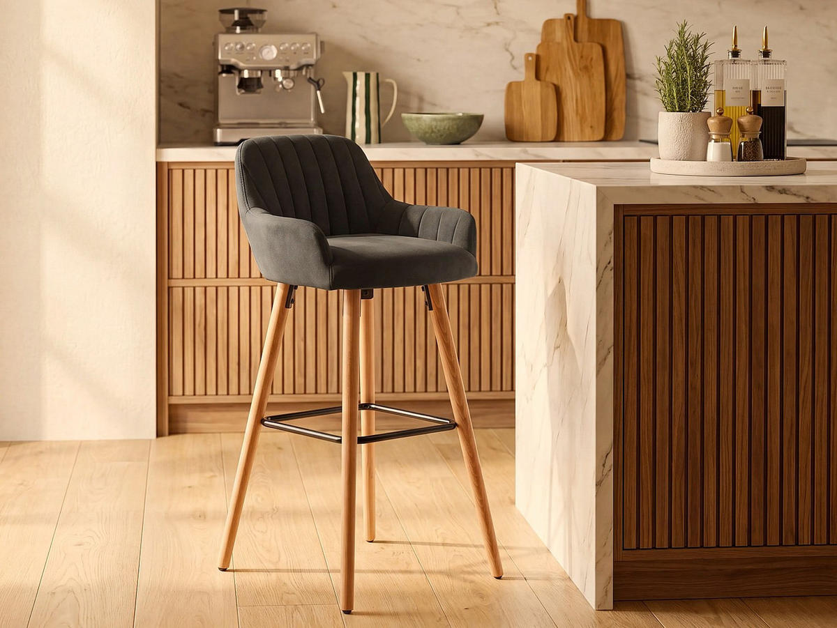 BARHOCKER - 47 cm x 52 cm - samt - schwarz Eleana - Schwarz, Textil (47/98/52cm) - Vente-Unique