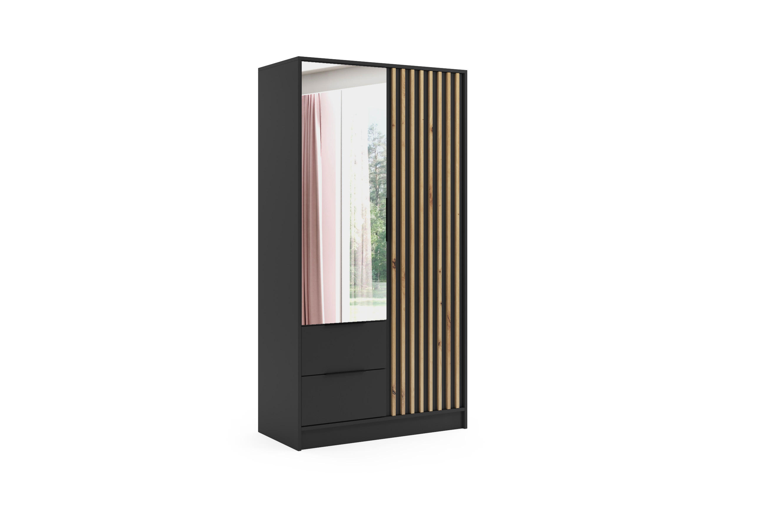 KLEIDERSCHRANK NERA - 120 cm - Schwarz|Eiche Artisan - Schwarz/Eiche Artisan, Holzwerkstoff (102/200/51cm) - ALTDECOR