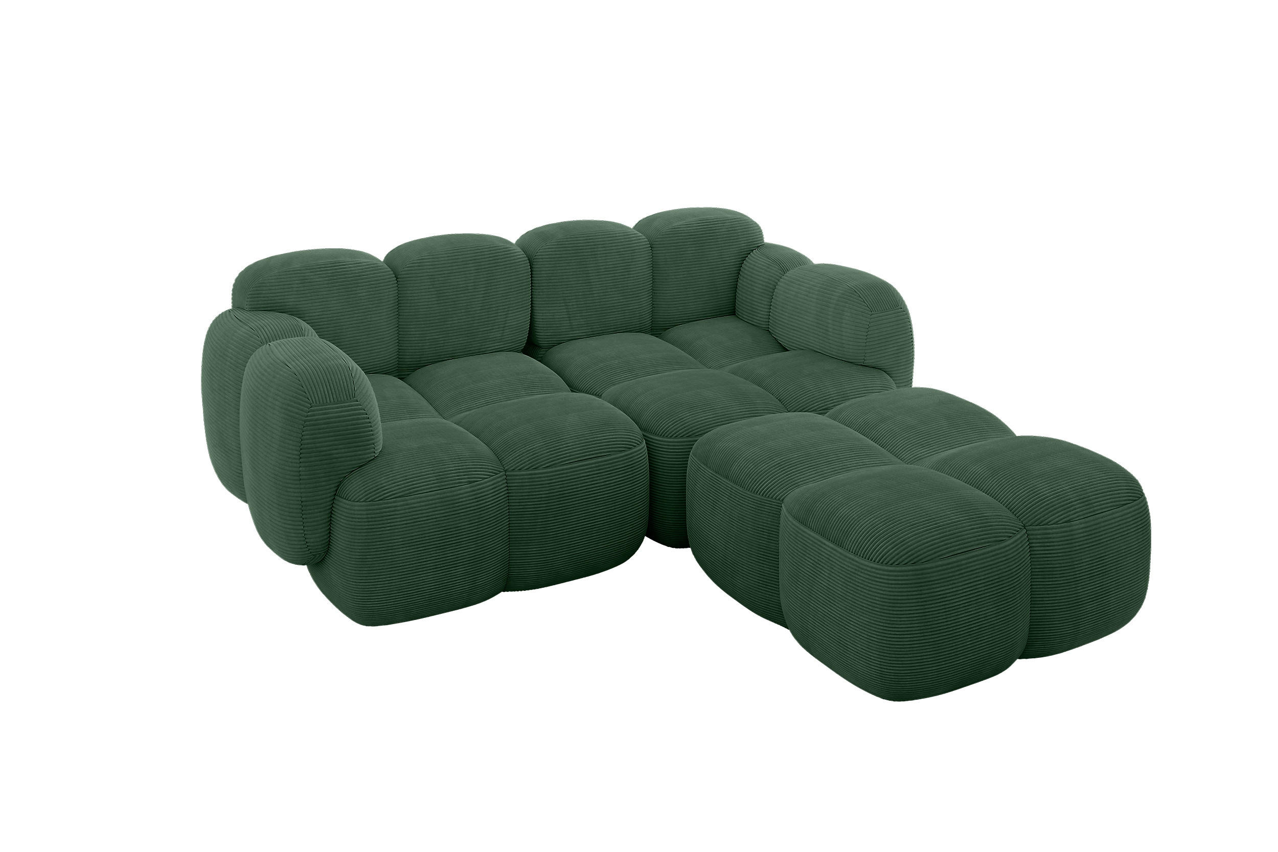 ECKSOFA modulares Sofa Rechts Miko-L1 214x205x75 Grün Cord - Waldgrün/Schwarz, Holzwerkstoff/Kunststoff (214/205cm) - ALTDECOR