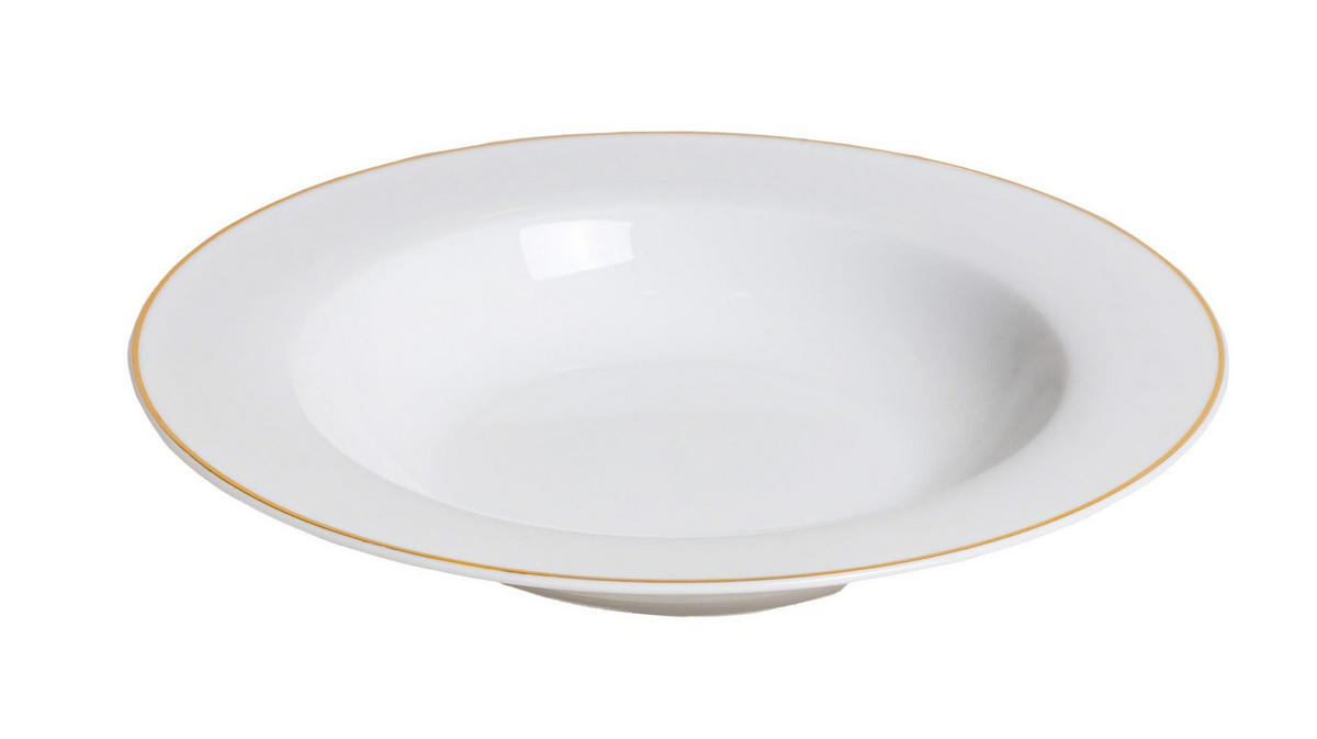 GESCHIRRSET18-TEILIG GESCHIRRSETWeiß / Gold - 18-teilig / 6 Personen - 6 Speiseteller, 6 SUPPENTELLER und 6 FRÜHSTÜCKTELLER - Weiß, Keramik (2/2/1cm) - Studio Tavola