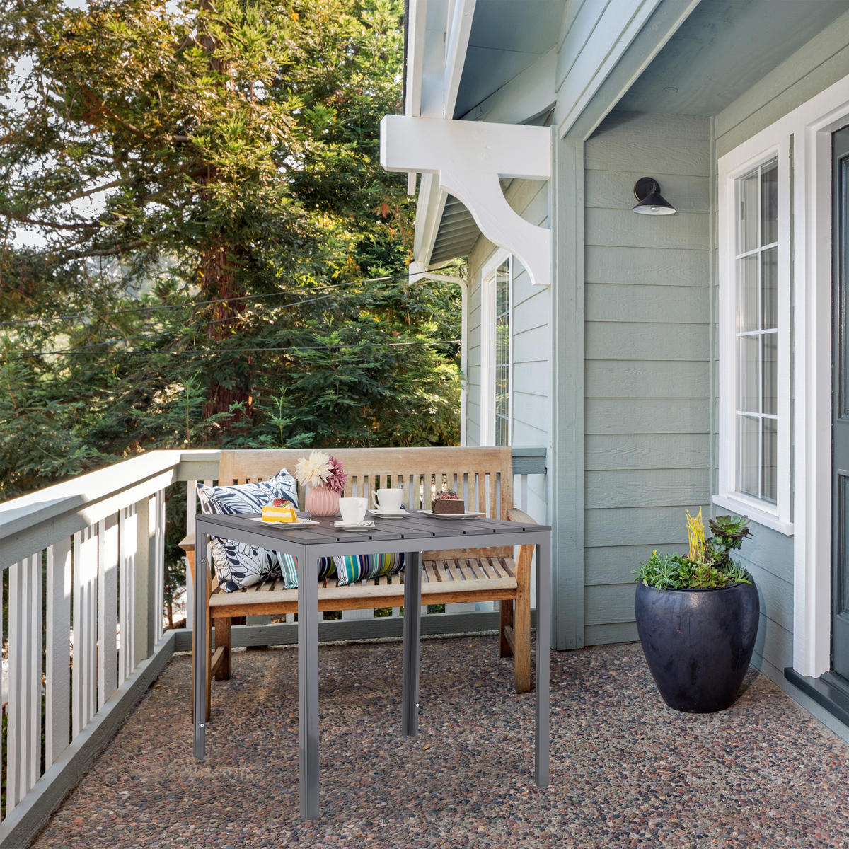 GARTENTISCH - Grau, Kunststoff/Metall (78/78/74cm) - Relaxdays