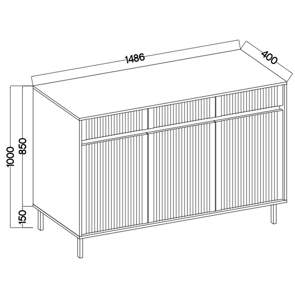 SIDEBOARD Osaka Eichenholzoptik Evoke 149 cm - Eichefarben/Schwarz, Holzwerkstoff/Metall (148.6/100/40cm) - Selsey