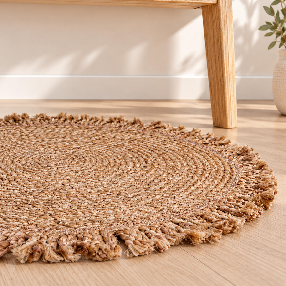 PREPROGA naravna okrogla juta ročno tkana 60 cm - bež, tekstil (60/60cm) - Relaxdays
