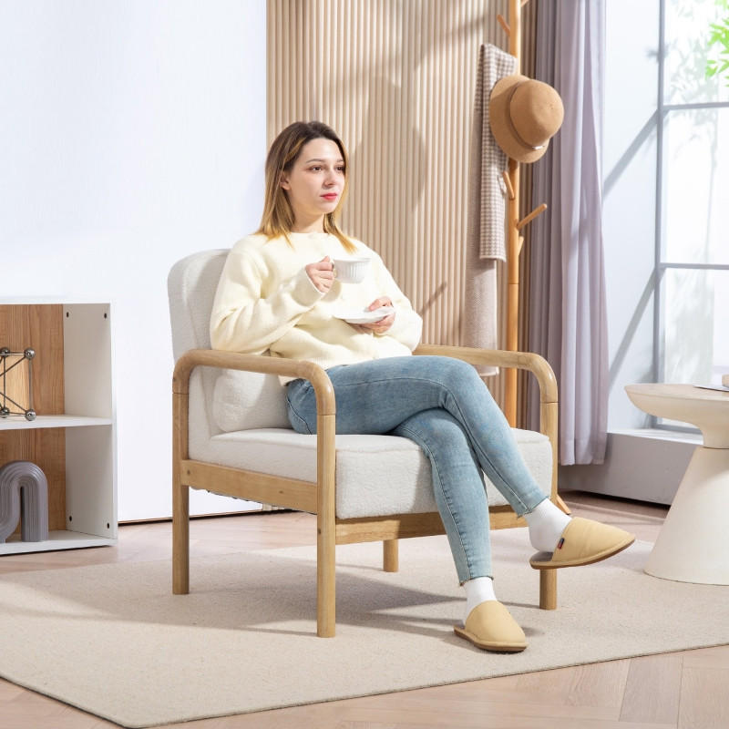 Thumbnail - Redom Loungesessel, Weiß, Holz, 67x83x80 cm, Wohnzimmer, Sessel, Polstersessel