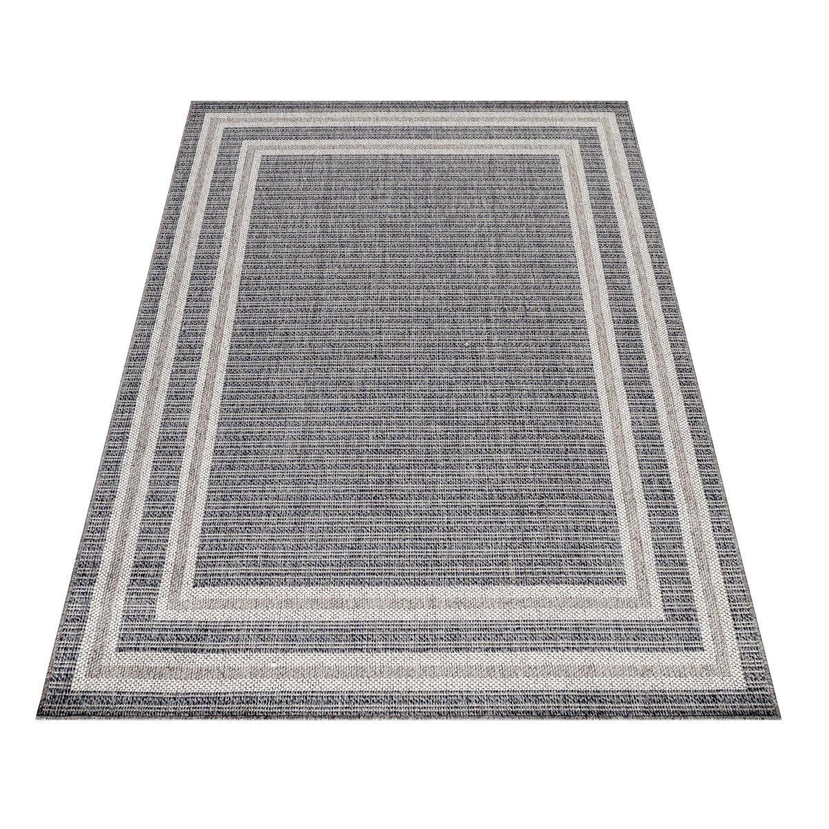 TEPPICH Outdoor Flachgewebe Bordüre Polypropylen Balkon Grau Läufer 80x250 - Grau, Textil (80/250cm) - KADIMA DESIGN