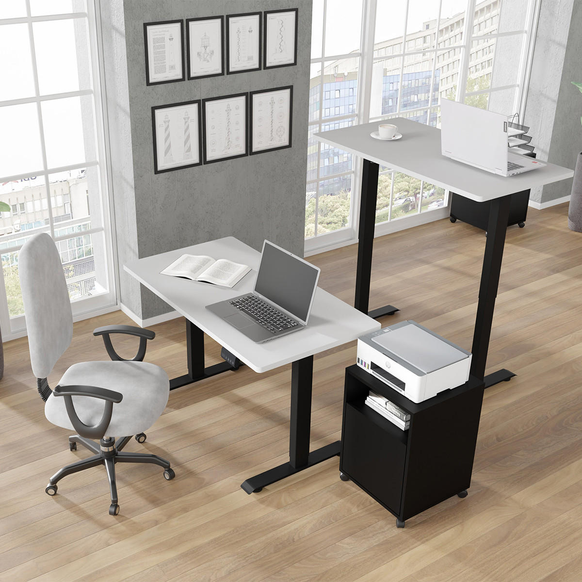 SCHREIBTISCH Ergo Mattweiß und Schwarz - Weiß, Holzwerkstoff (65/120/73cm) - Petits-meubles