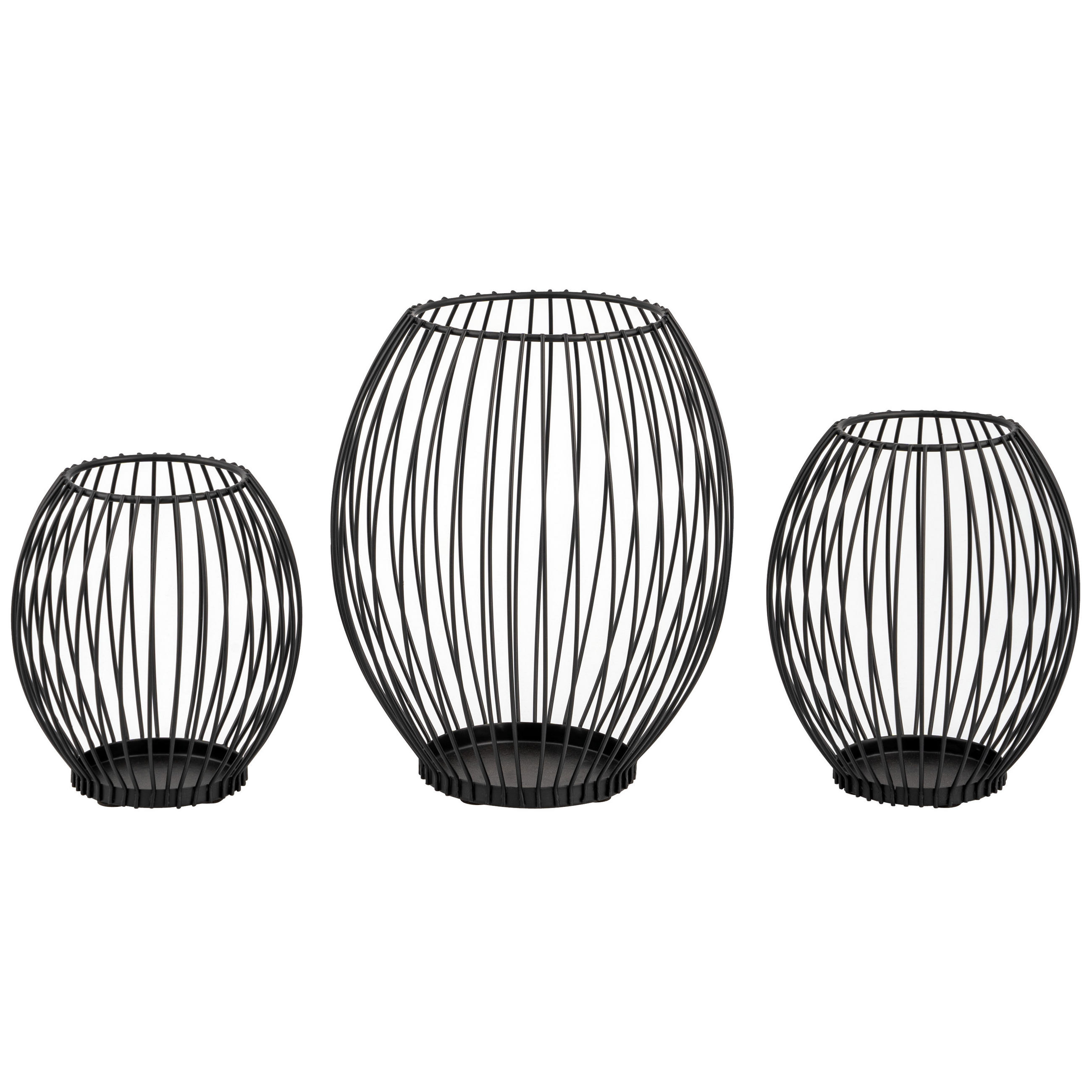KERZENHALTER 3er-Set, schwarz, Stahl - Schwarz, Metall (8.9/10.7/10cm) - bremermann