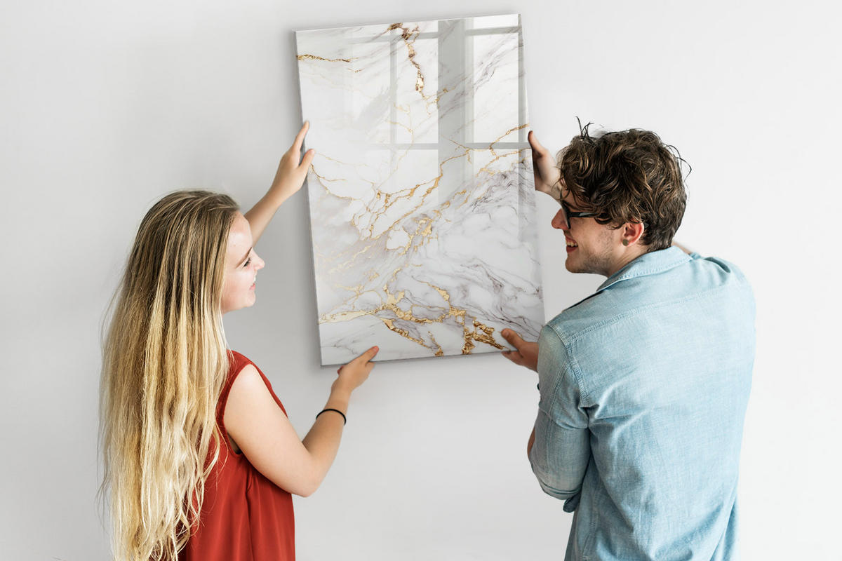 MAGNETTAFEL 90x60 Dekorativer Marmor - Goldfarben/Weiß, Glas (90/60/0.4cm) - TULUP