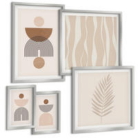 BILDER SET 5er Set - 50x50 cm & 20x30 cm & 40x60 cm Silberner Rahmen - Abstrakte Formen braun beige - Silberfarben, Kunststoff (40/60cm) - TULUP