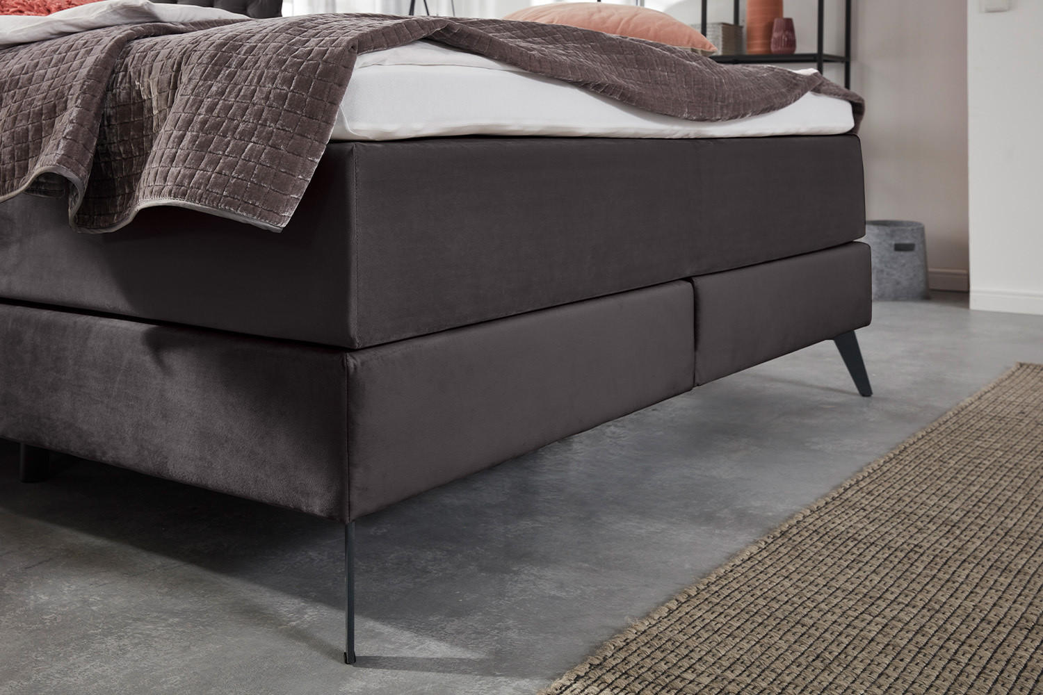 BOXSPRINGBETT SINDAR Anthrazit Webstoff - Anthrazit/Schwarz, Textil (160/200cm) - KAWOLA