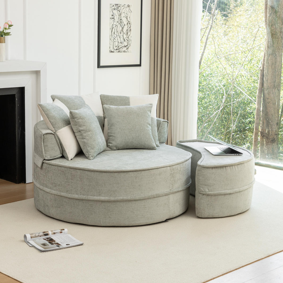 ECKSOFA 163/121/66 cm Mintgrün mit Fußbank - Mintgrün, Textil (163/121cm) - Oxeza