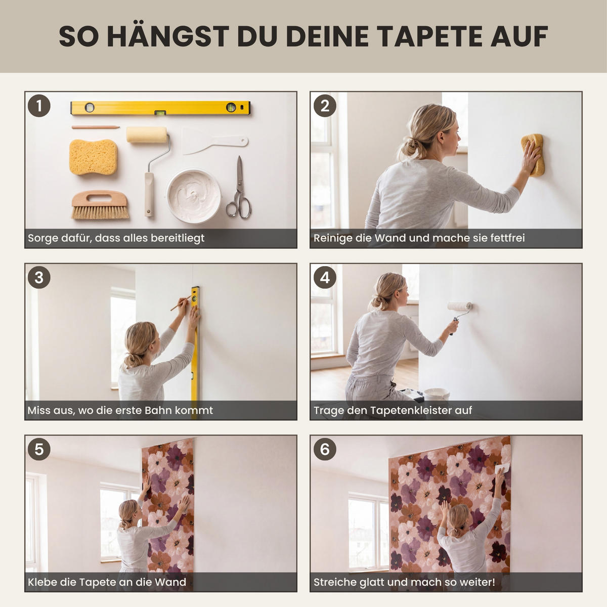 TAPETE - Blumen - Abstrakt - Erdtöne - 100x200 cm - Multicolor, Papier (100/200cm) - OnlyWow