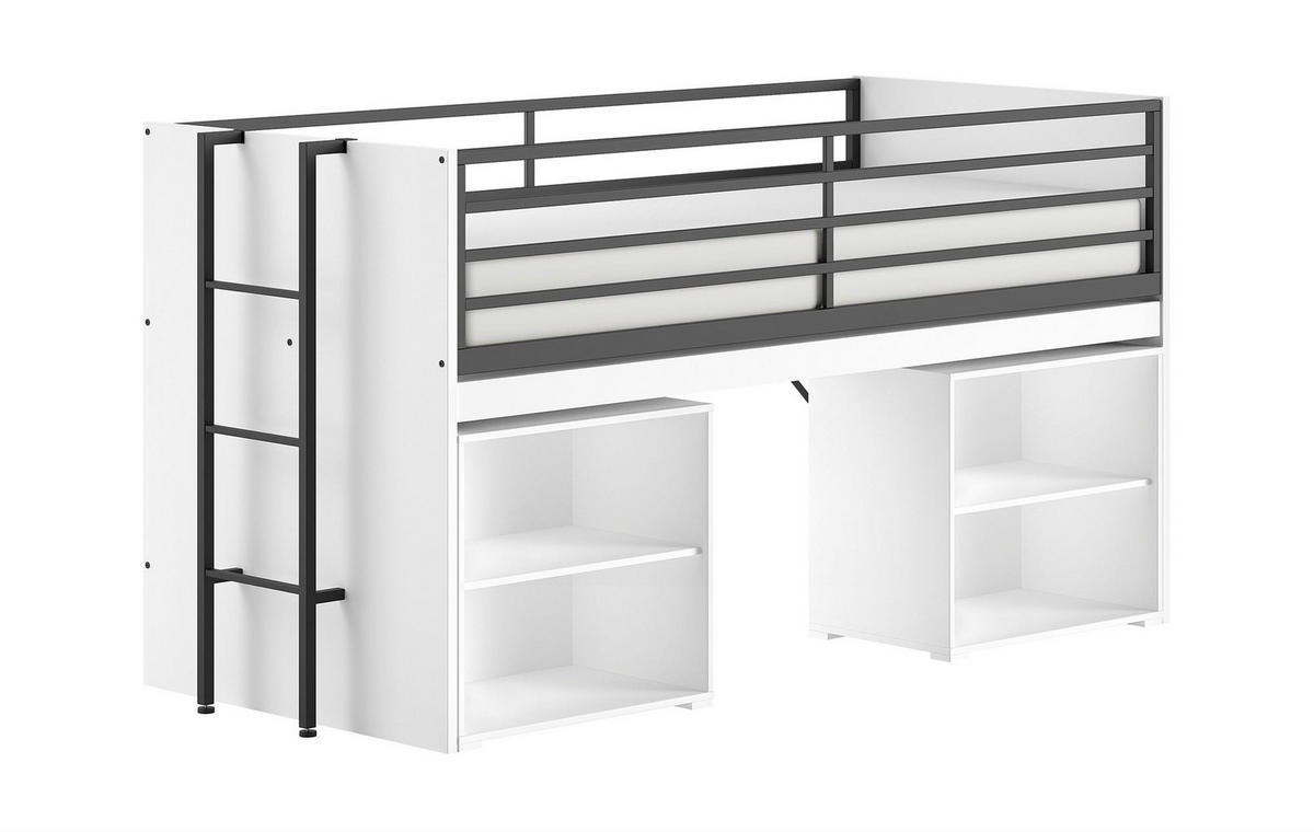 HALBHOCHBETT 90x200 Keelia Weiß mit Schreibtisch Stauraum - Weiß, Kunststoff (90/200cm) - 58aufmkessel