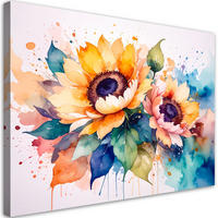 LEINWANDBILD Sonnenblumen Blumen Aquarell 120x80cm - Multicolor, Textil (120/80cm) - Feeby