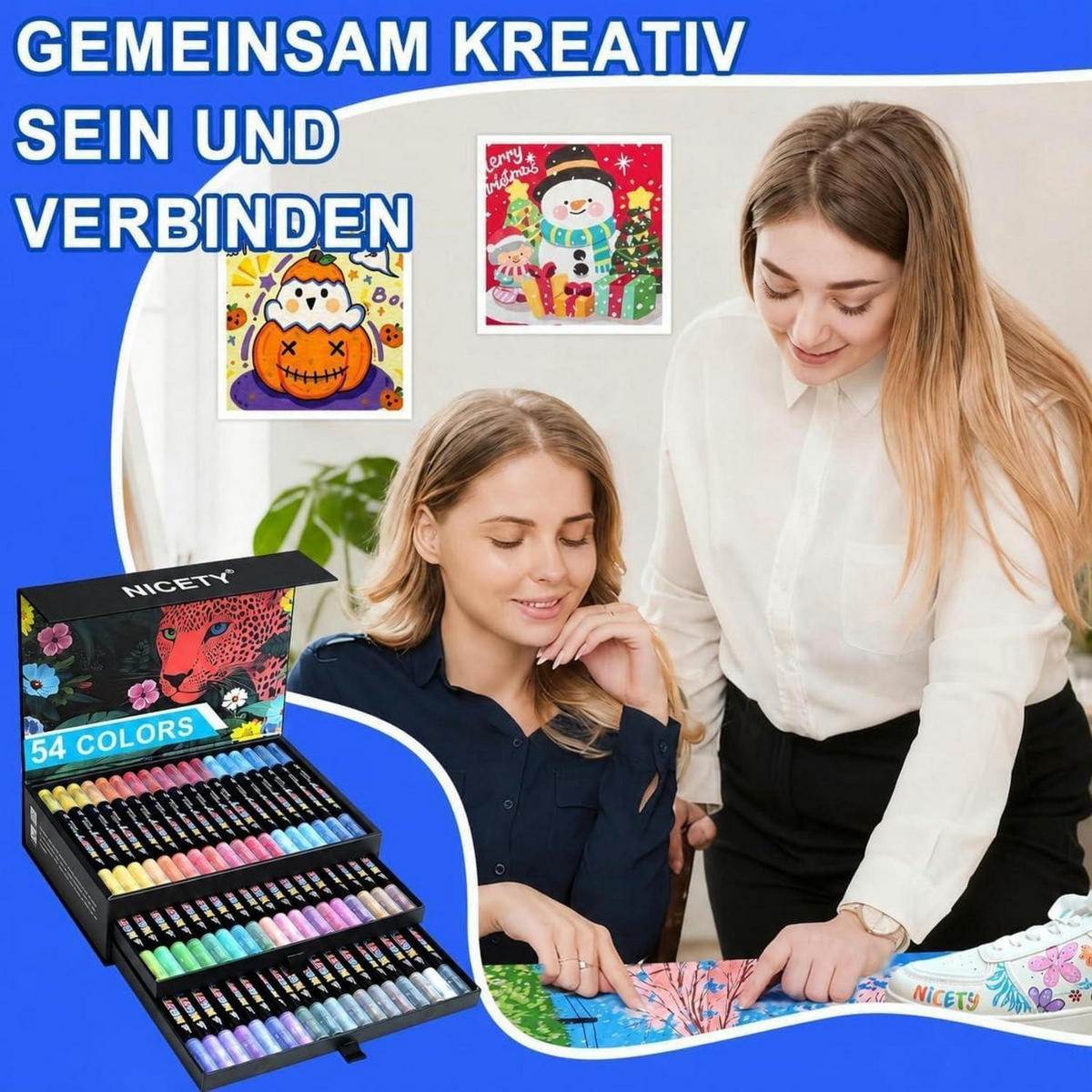 ACRYLSTIFTE Set 54 Farben Dual Tip Wasserfest - Multicolor, Kunststoff (1.1/1.1/15.5cm)