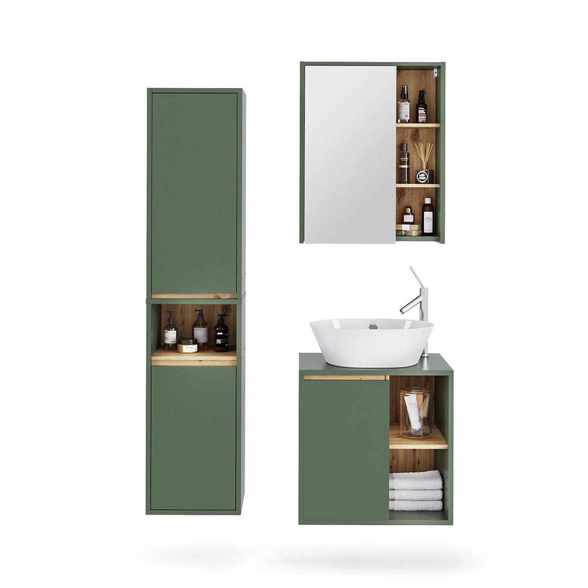 SADA KOUPELNOVÉHO NÁBYTKU Viola Zelená/umělecká - dub artisan/zelená barva, kompozitní dřevo (60/60/45.5cm) - Vicco