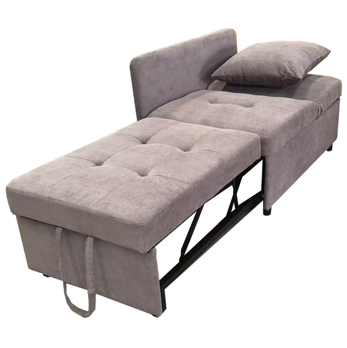 SCHLAFSOFA aus Leinenstoff 177x68x65 cm Grau 3-in-1 mit 5-fach verstellbarer Rückenlehne - Grau, Textil (177/65/68cm) - Modfu