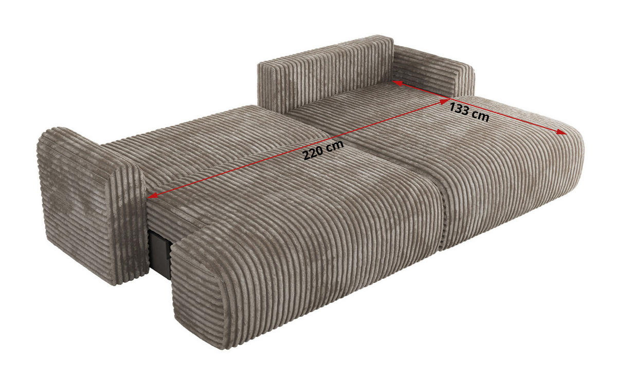 ECKSCHLAFSOFA TONO L Hellbraun Cord - links - Hellbraun/Schwarz, Kunststoff/Textil (260/150cm) - MKS