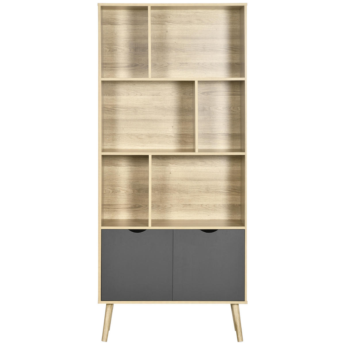 REGAL DE-15490 80/35/180 cm, 6 Ebenen + 1 Tür Natur/Dunkelgrau - Naturfarben, Holzwerkstoff (80/180/35cm) - ComfortXL
