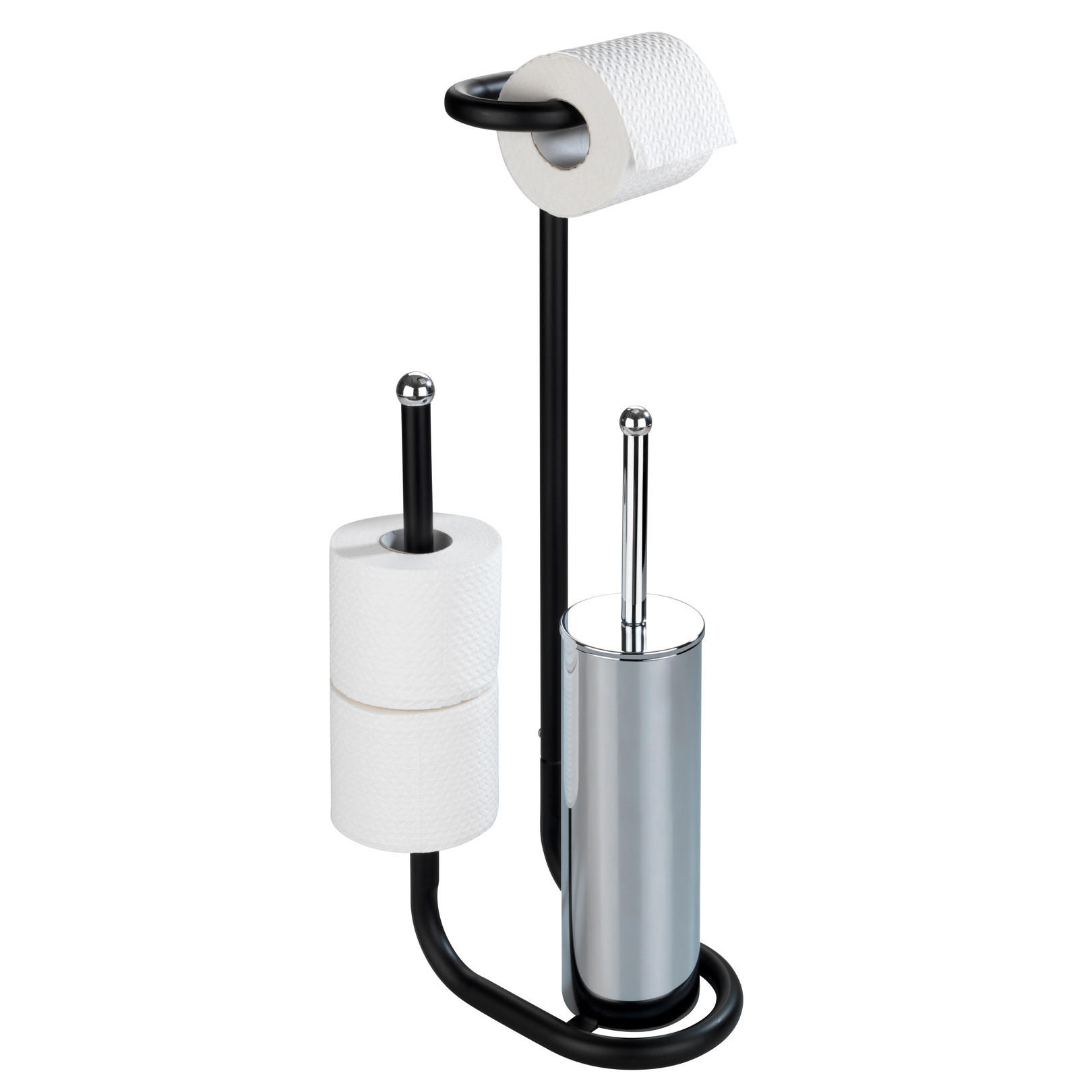TOILETTENPAPIERSTÄNDER mit WC-Bürste Universalo 23/20/62 cm - Schwarz, Metall (20/62/23cm) - Wenko