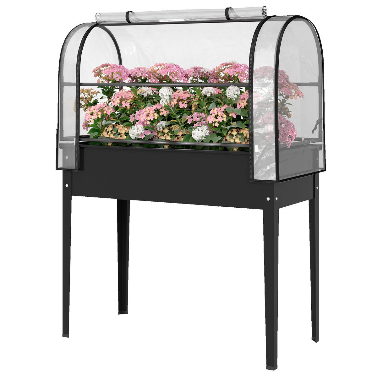 HOCHBEET DE-16061 mit klappbarer Gewächshausabdeckung Schwarz - Schwarz, Kunststoff (100/136/49cm) - ComfortXL