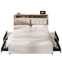 POLSTERBETT aus Leinen 140x200 cm Beige mit 4 Schubladen, verstellbarem Kopfteil und USB-C-Anschluss - Beige, Textil (140/200cm) - IVMEU