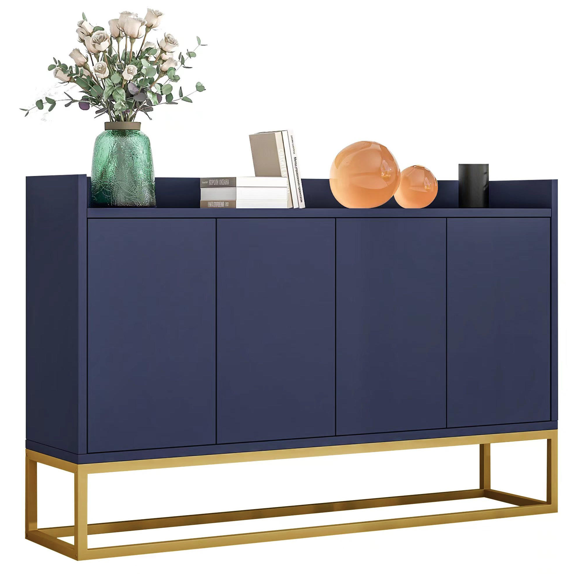 SIDEBOARD aus Spanplatte und MDF 120x30x80 cm Marineblau mit 4 Türen, verstellbaren Einlegeböden und Push-to-open - Dunkelblau, Holzwerkstoff (120/80/30cm) - Modfu