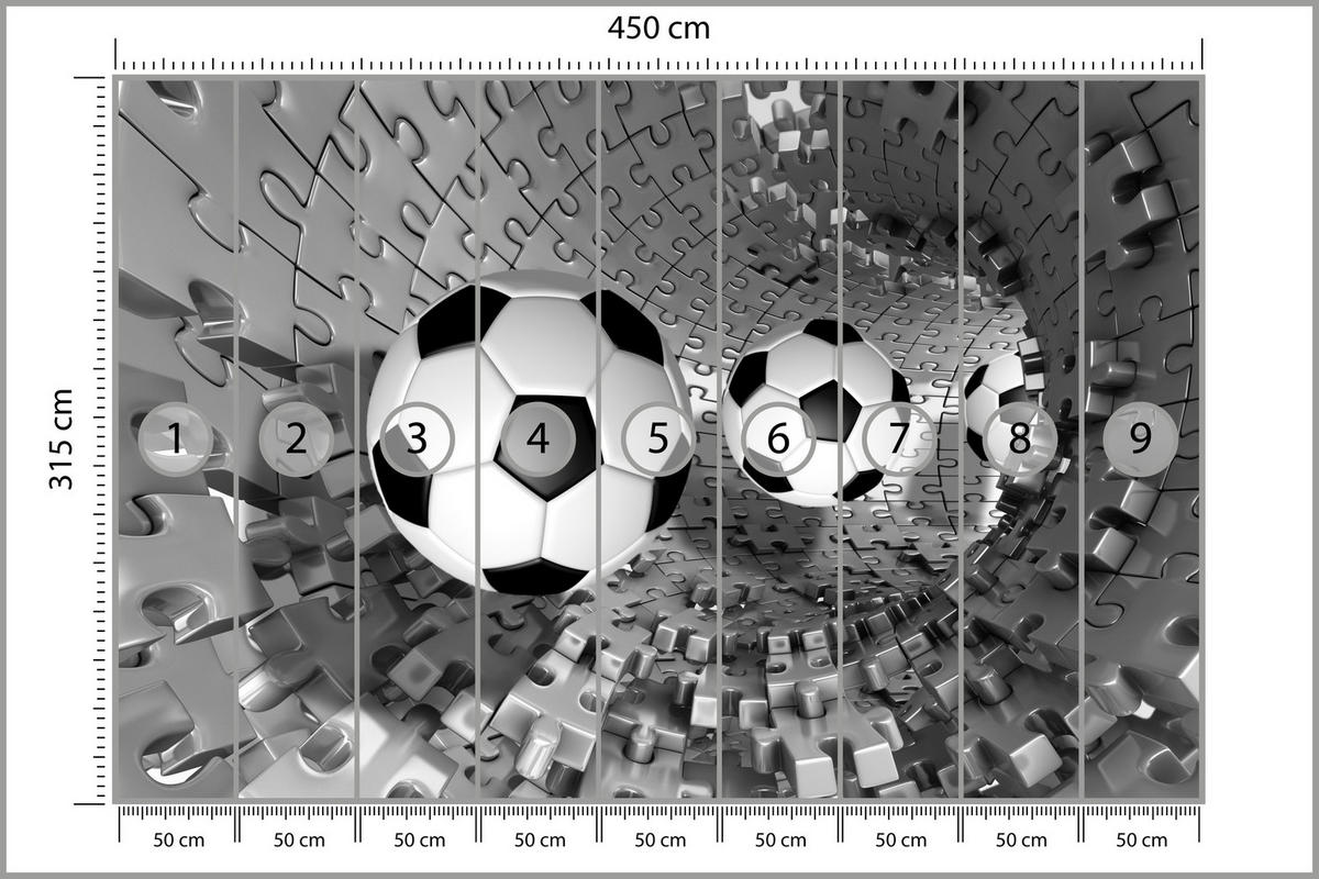 FOTOTAPETE für Wohnzimmer Fußball Puzzle Sport Abstraktion 450x315 - Schwarz/Weiß, Papier (450/315cm) - Muralo