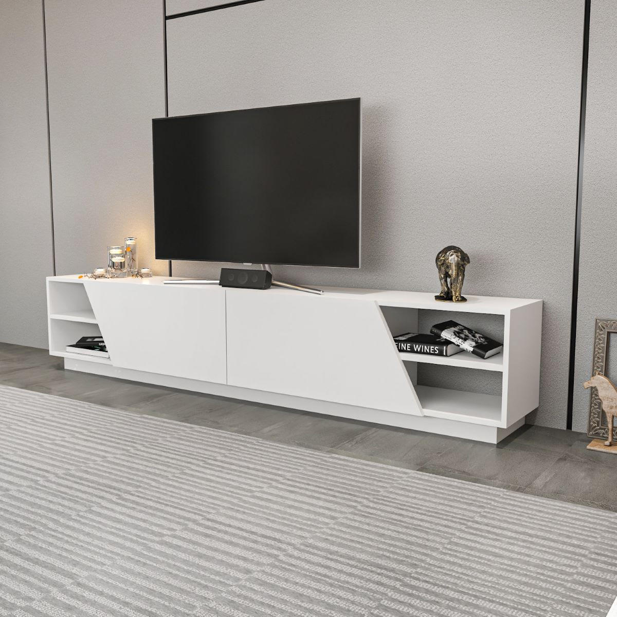 TV-MÖBEL 4 Regale 2 Türen L240 cm - Rhodes - Weiß, Holzwerkstoff (37.1/47.4/17cm) - Calicosy