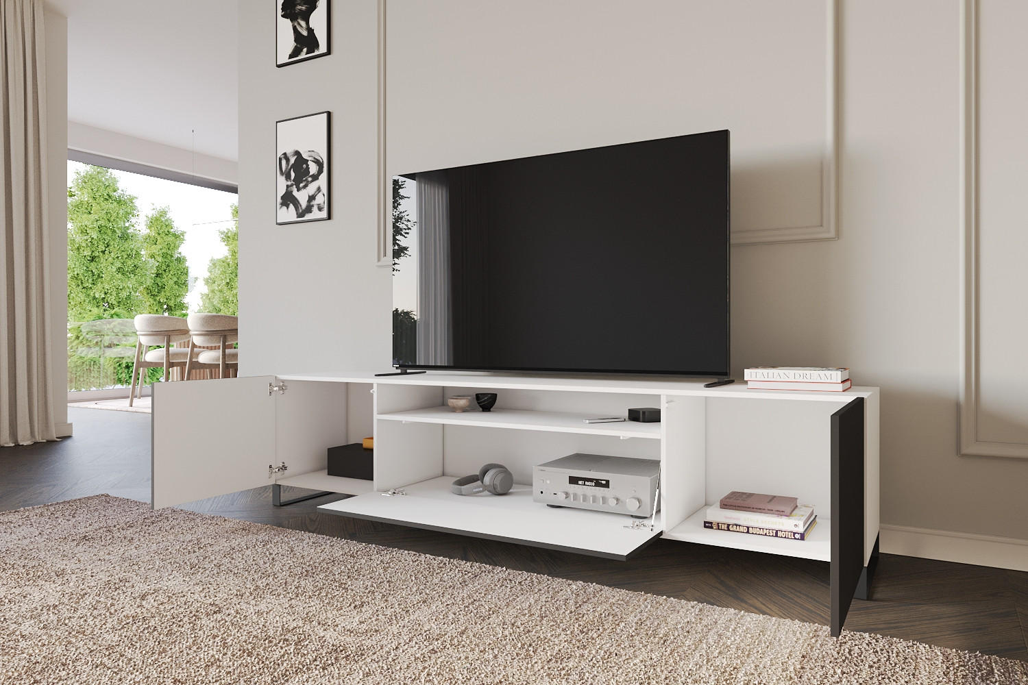 LOWBOARD ELIO-S 200x53x41 cm - Weiß / Schwarz - Schwarz/Weiß, Holzwerkstoff (200/53/41cm) - ALTDECOR