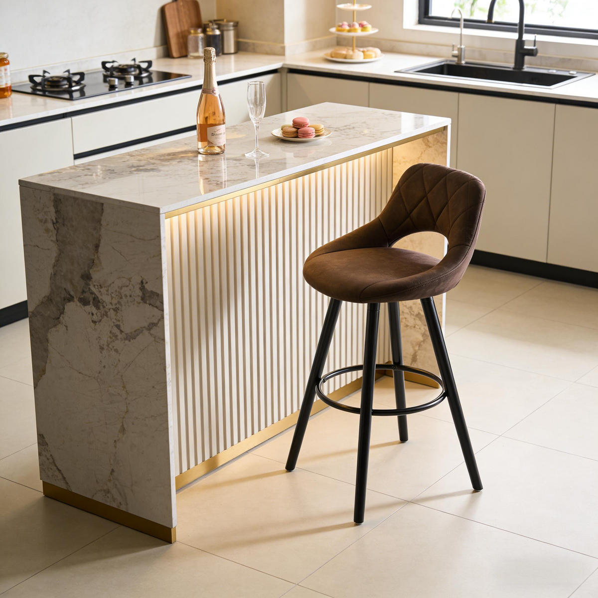 BARHOCKER Dunkelbraun 1er-Set mit Rückenlehne und Massivholzbeinen - Dunkelbraun, Holz (43/70/40cm) - PANGIVO