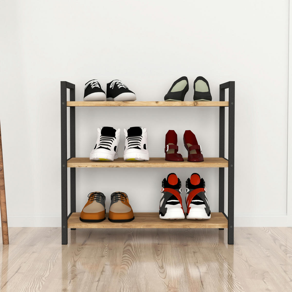 SCHUHREGAL Sømna - Eichefarben, Metall (66/70/36cm) - [en.casa]