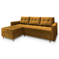 ROHOVÁ SEDAČKA MILO žlutá - hnědá/žlutá, dřevo/textil (220/140cm) - MASSENO