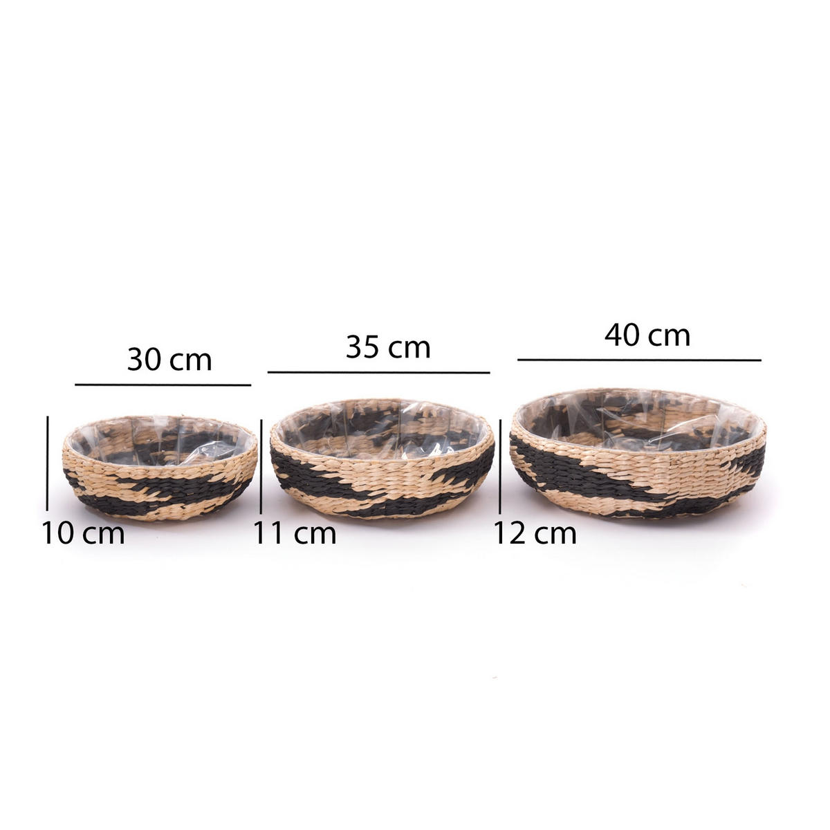 KORB-SET Taja 3-teilig verschiedene Größen, wasserdicht natur-schwarz - Silberfarben, Naturmaterialien (12cm) - CREEDWOOD