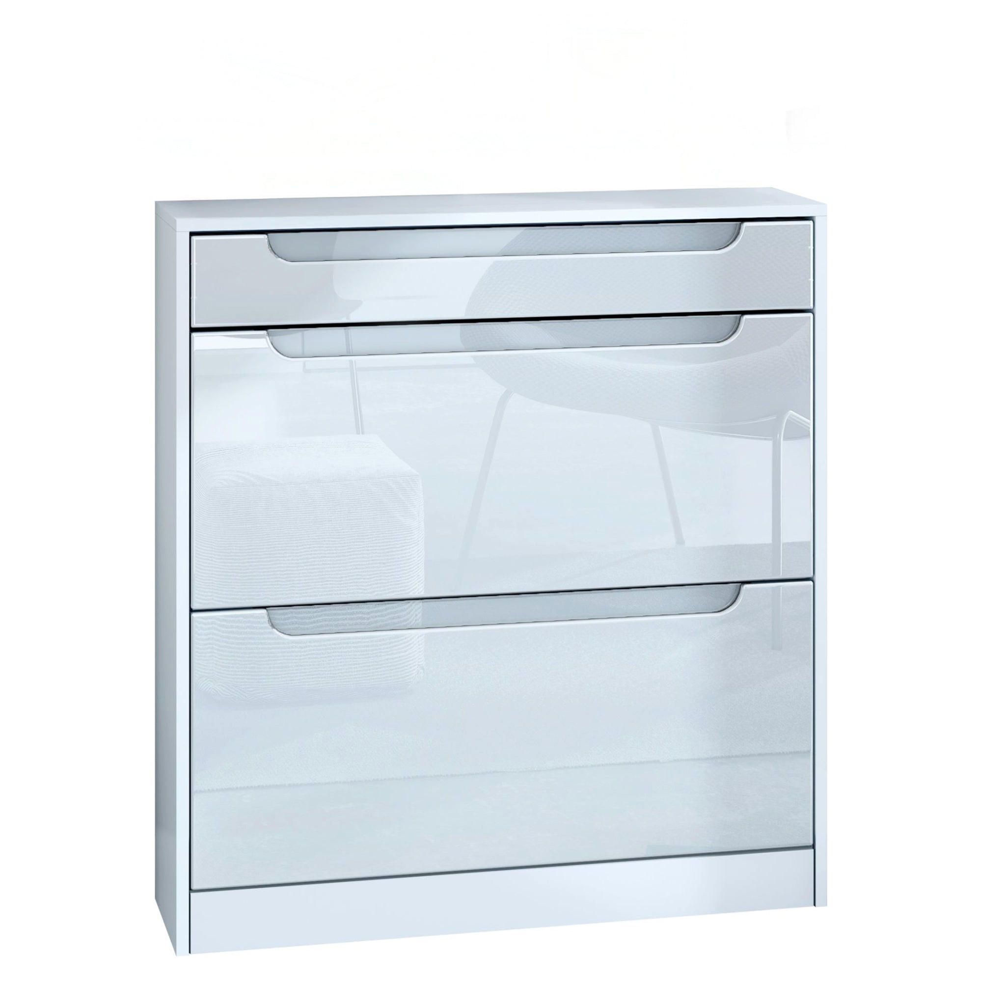 SCHUHSCHRANK Venezia Schmal mit 2 Klappen und 1 Schublade, Platzsparender Schuhkipper, Weiß Hochglanz (89 x 95,5 x 23 cm) - Weiß Hochglanz, Holzwerkstoff (89/95.5/23cm) - InnoFurn