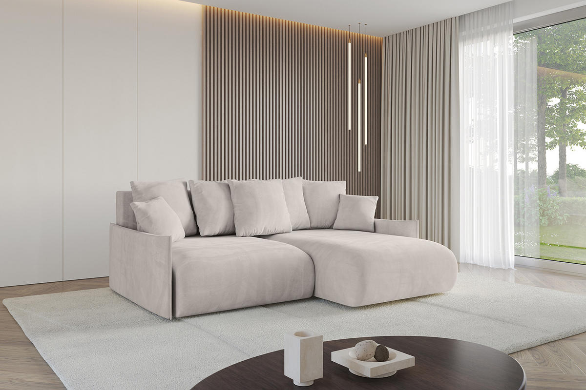 ECKSOFA Ottomane rechts ONESK-L-v1 216x177x72 Hellbraun Velours - Hellbraun, Holzwerkstoff/Kunststoff (177/216cm) - ALTDECOR