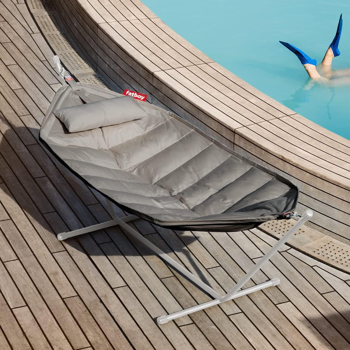 HÄNGEMATTE – Fatboy Headdemock Deluxe Taupe – Outdoor Deluxe für 2 Personen, Metallgestell, Wasserabweisend, UV-beständig, Kissen & Tragetasche - Taupe, Textil (330/110/127cm) - FATBOY