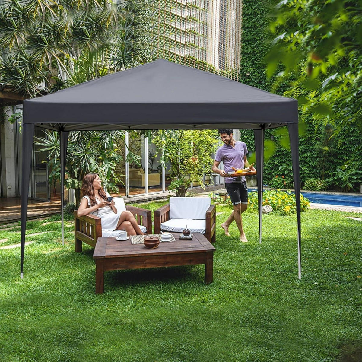FALTPAVILLON 3 x 3 m Grau mit 4 Seitenteilen - Grau, Textil (300/259/300cm)