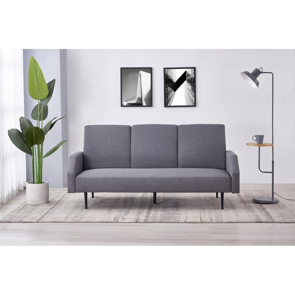 SCHLAFSOFA dublin grau 3-sitzer stoff - Grau, Holz (184/88/86cm) - Concept Usine
