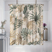 DUSCHVORHANG Grün Boho Blätter und Blumen Muster wasserdicht Polyester 180 x 200 cm mit Haken - Multicolor, Textil (180/200cm) - MCBOSON